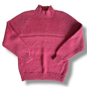 Hand-Knit Wool Sweater Raspberry Pink